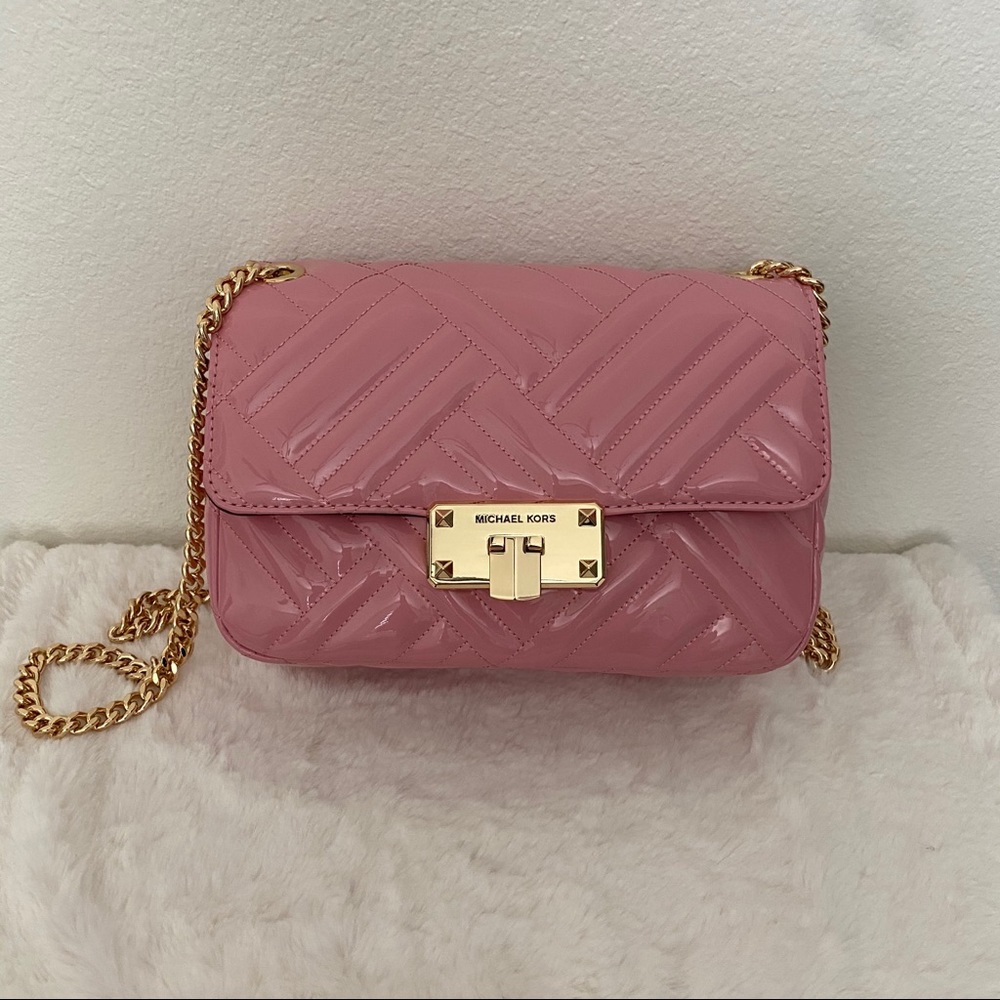 MK Peyton Medium Patent Shoulder Bag Price is Firm